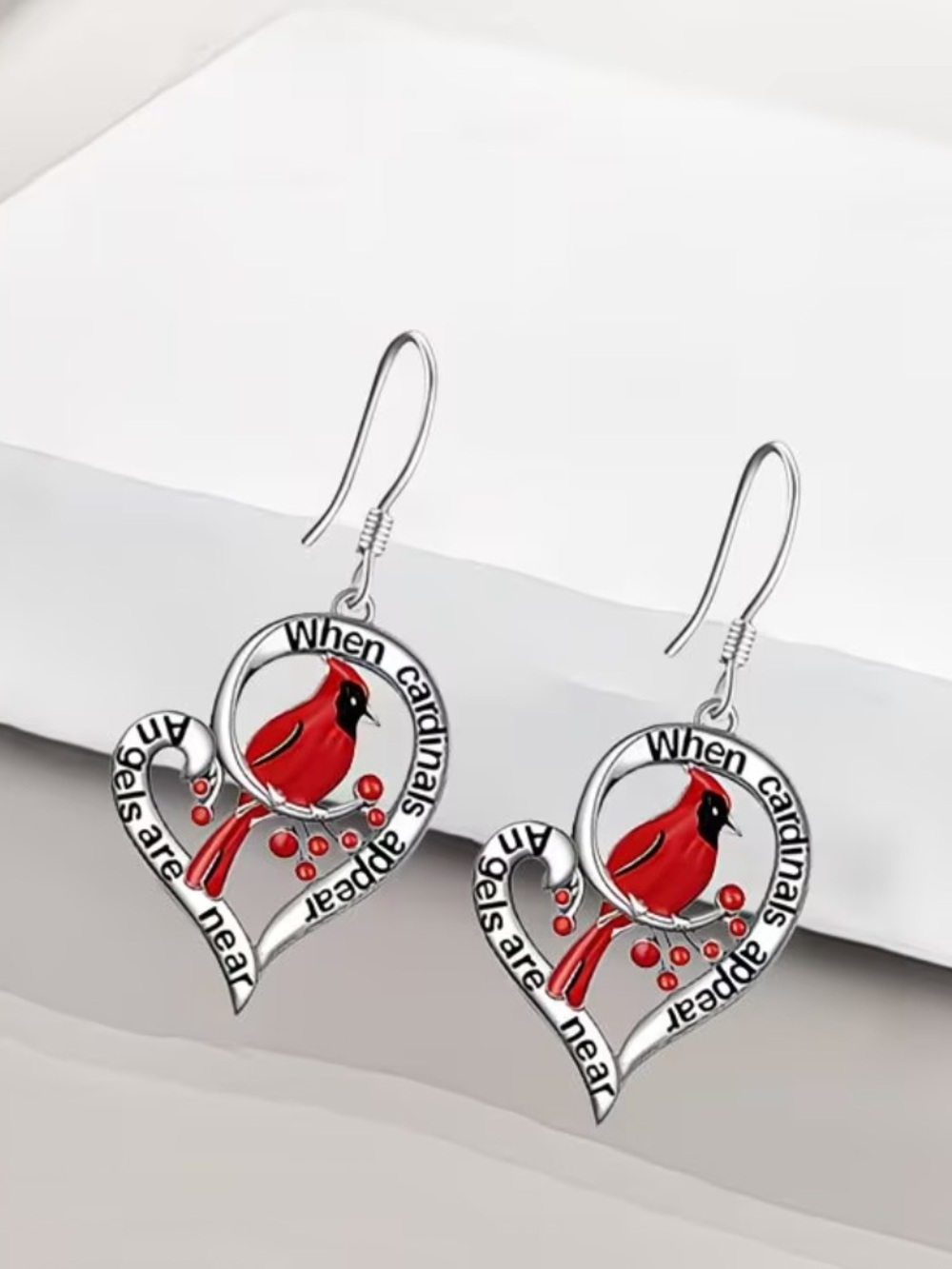 Red Cardinal Heart Drop Earrings - Women Jewelry